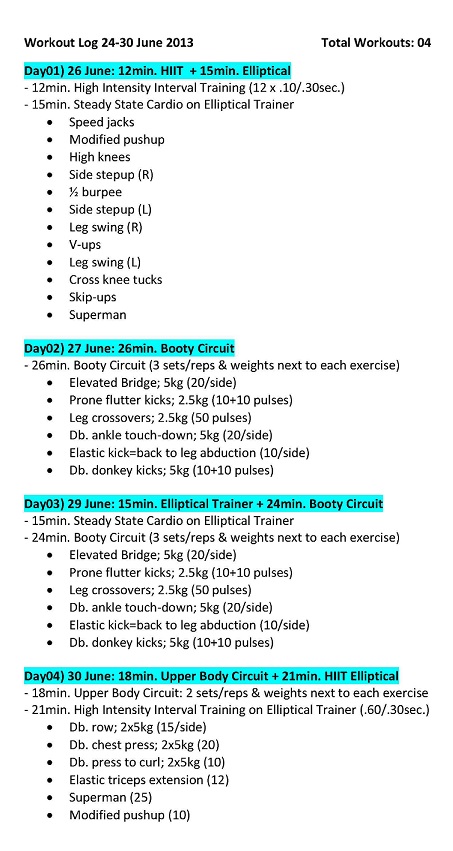workout log 24 30 june 2013